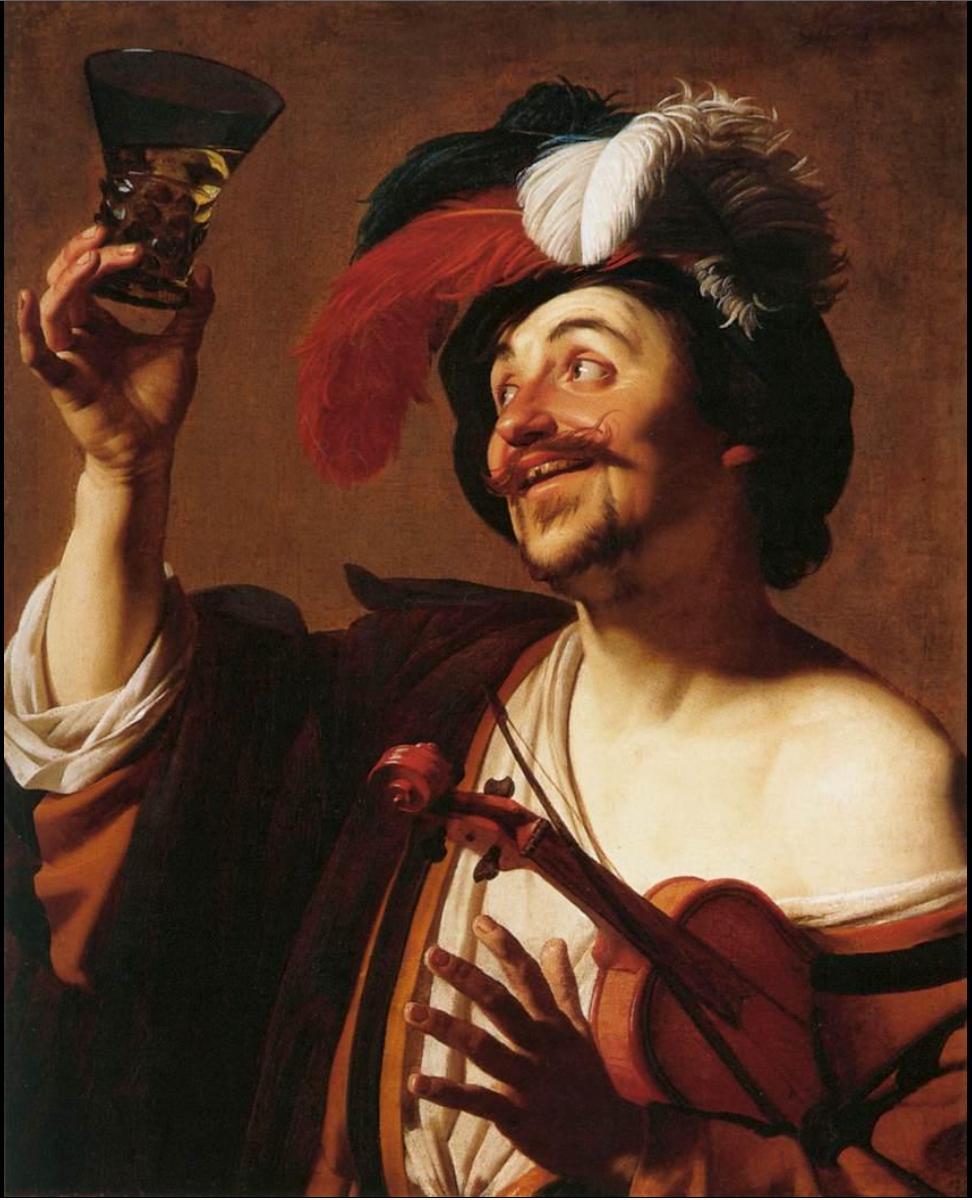 Happy Violinist with a Glass of Wine, Gerard van Honthorst