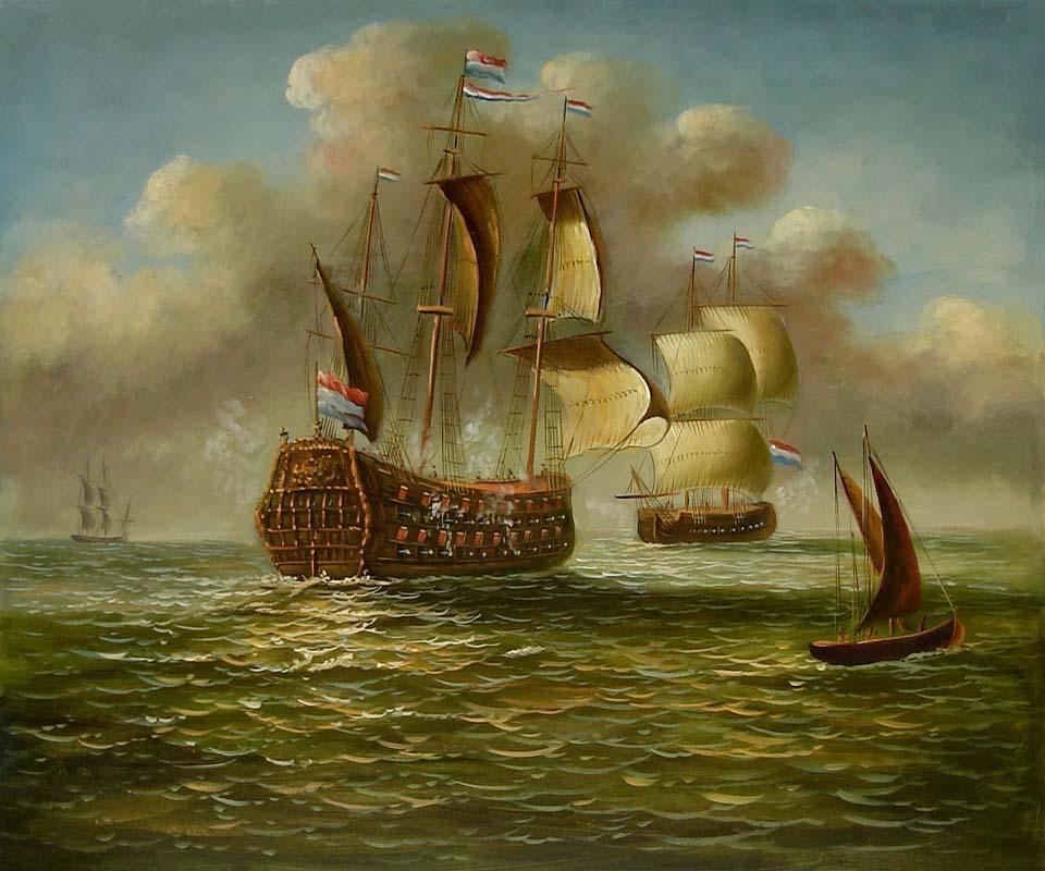 Krig på havet, oljemålning på duk, 50x60 cm