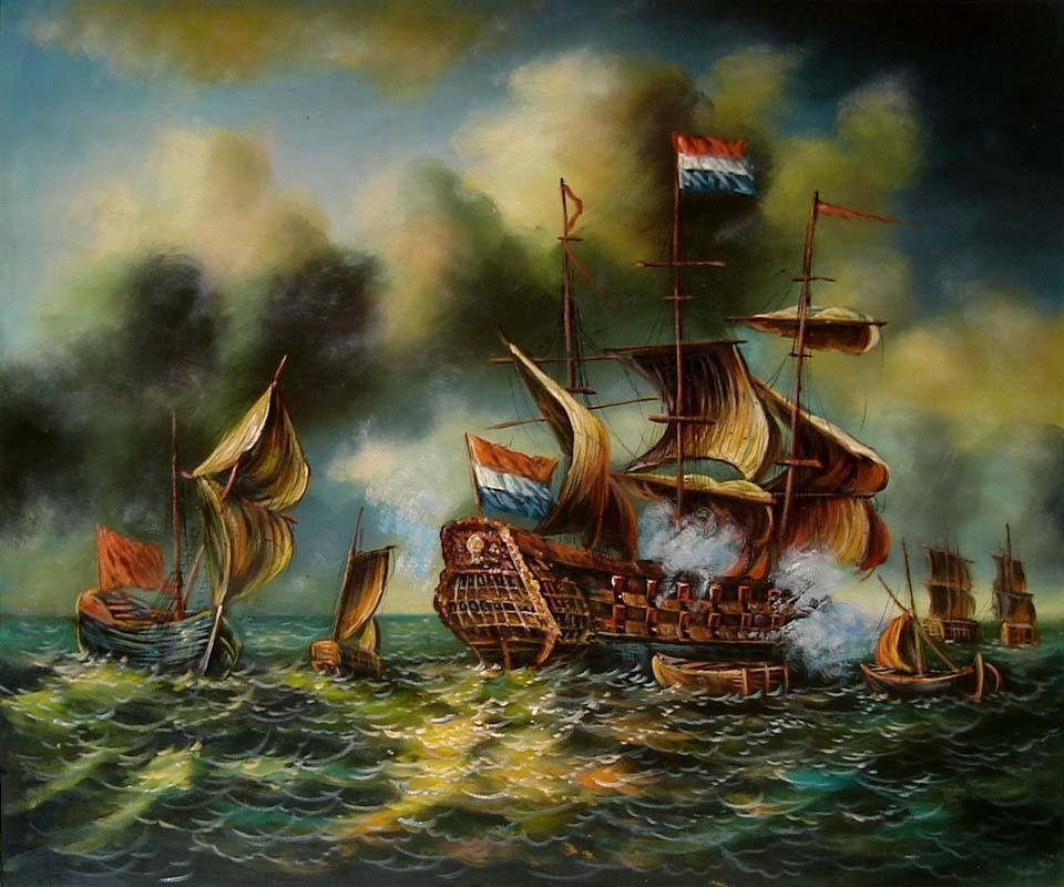 Krig på havet, oljemålning på duk, 50x60 cm