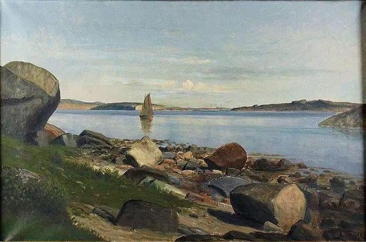 Kyst scene med seilbåt,Martin Aagaard