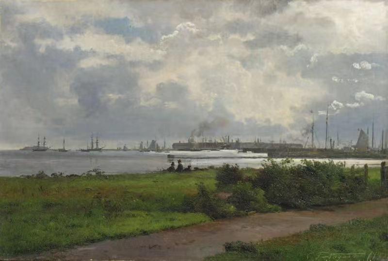 Landskab ved en havn,Carl Frederik Aagaard