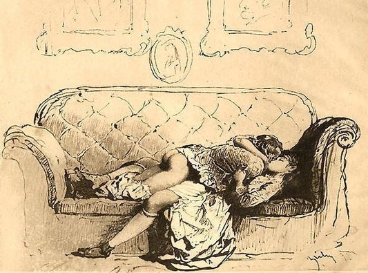 "Lovers Embrace," in ink by Mihály Zichy