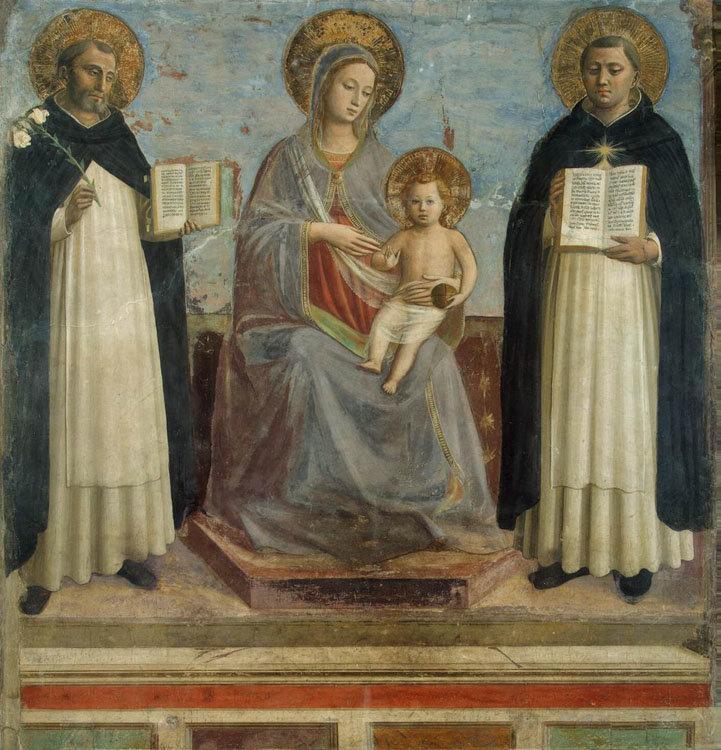 Madonna and Child with St Dominic and St,Fra Angelico,50x48cm
