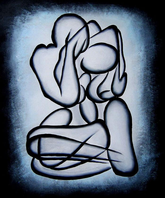 Man and woman, abstract painting on canvas