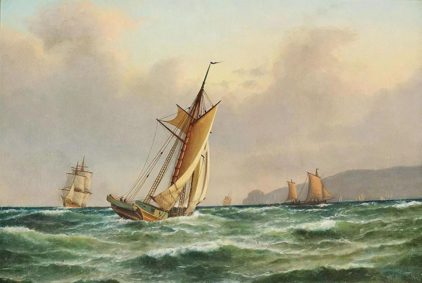 Marine med skibe ud for klippekysten,Carl Bille,1815-1898