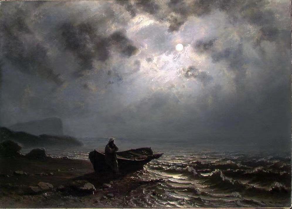 Moonlight on the Norwegian Coast ,Knud Baade,1808-1879