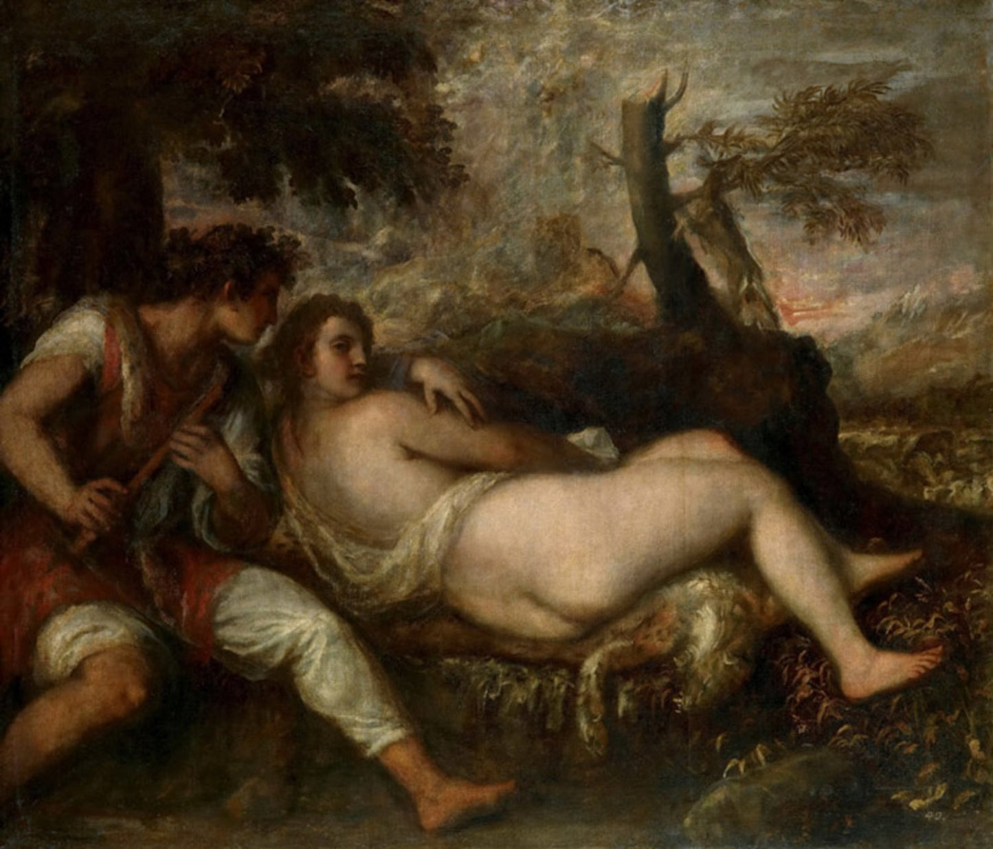 Nymph and Shepherd,Titian,50x43cm