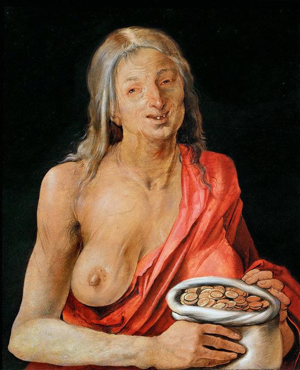 Old woman with Bag of coins,Albrecht Durer,29x35cm