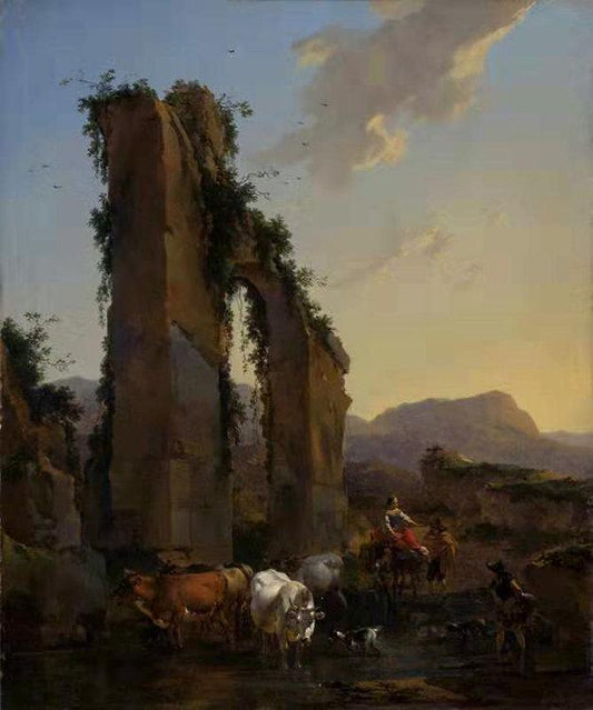 Peasants with Four Oxen and a Goat,Nicolaes Berchem,47.1x38.7cm