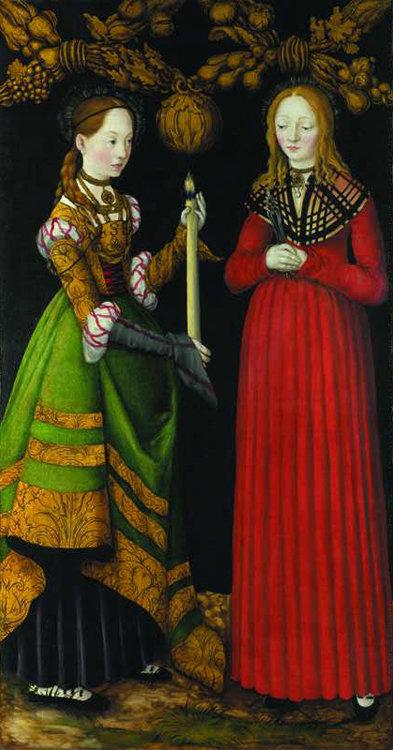 Saints Genevieve and Apollonia,Lucas Cranach the Elder,80x42cm