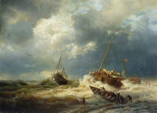 Schiffe im Sturm an der holländischen Küste,Andreas Achenbach