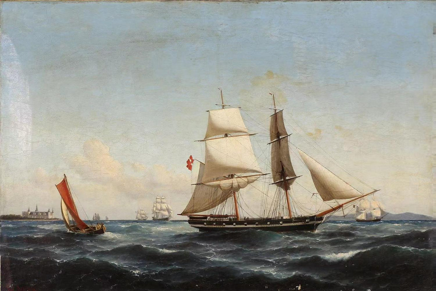 Sejlskibe ud for Kronborg,Carl Bille,1815-1898