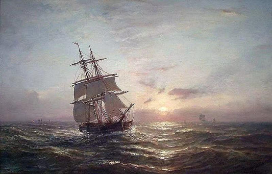 Ship in Sunset ï¼Œ  Johan Jacob Bennetter