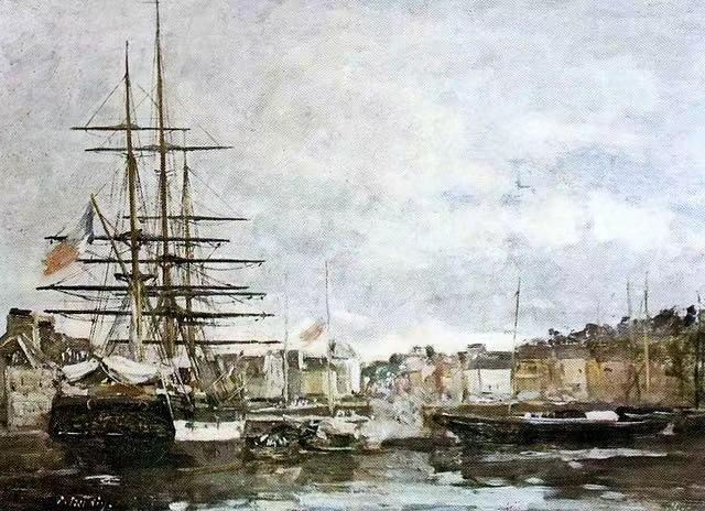 Ships docked in the port,Eugène Louis Boudin,1824-1898