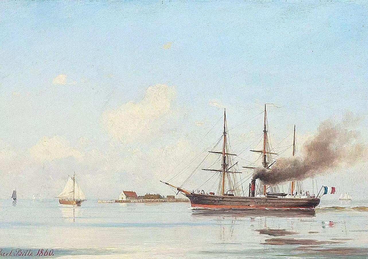 Skibe udfor Lynetten,Carl Bille,1815-1898