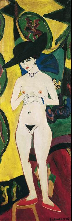 Standing Nude with Hat,,  Ernst Ludwig Kirchner
