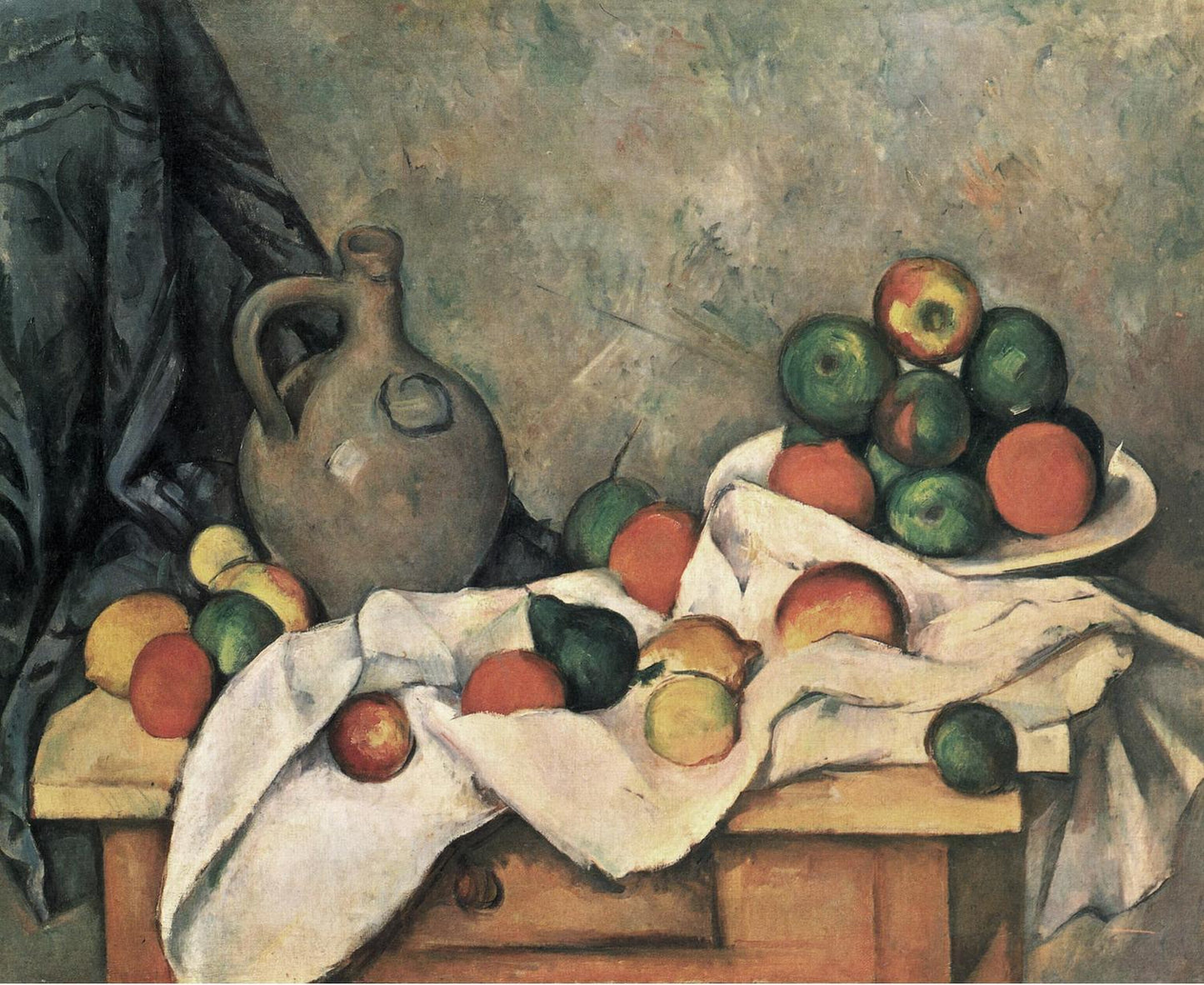 Still Life, Drapery, Pitcher, and Fruit Bowl, Paul Cézanne