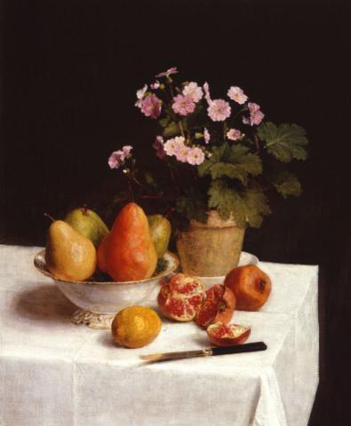 Still Life, primroses, pears and promenates,Henri Fantin-Latour