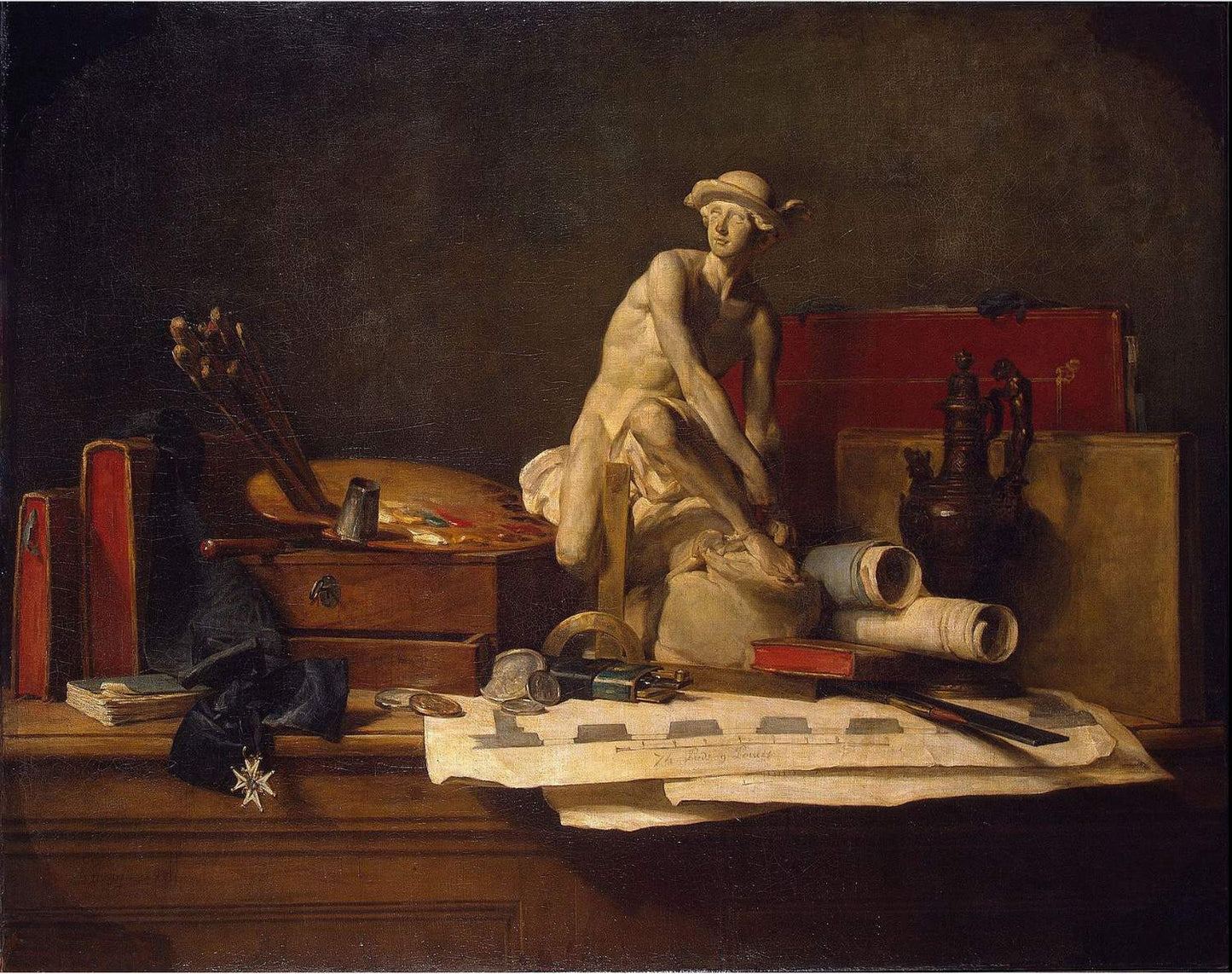 Still Life with Attribute Arts, Jean-Baptiste-Siméon Chardin