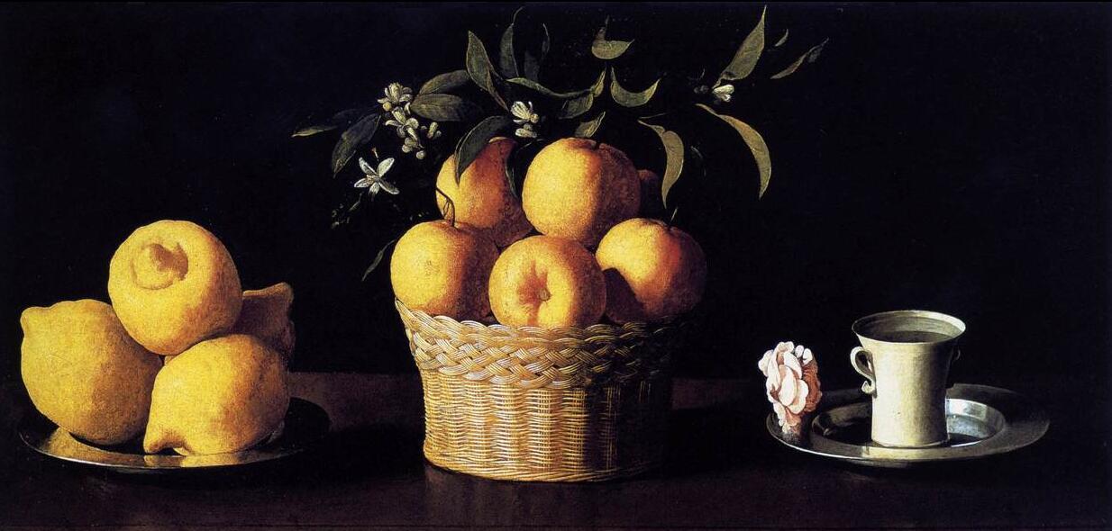 Still Life with Lemons, Oranges and a Rose, 1633, Francisco de Zurbarán