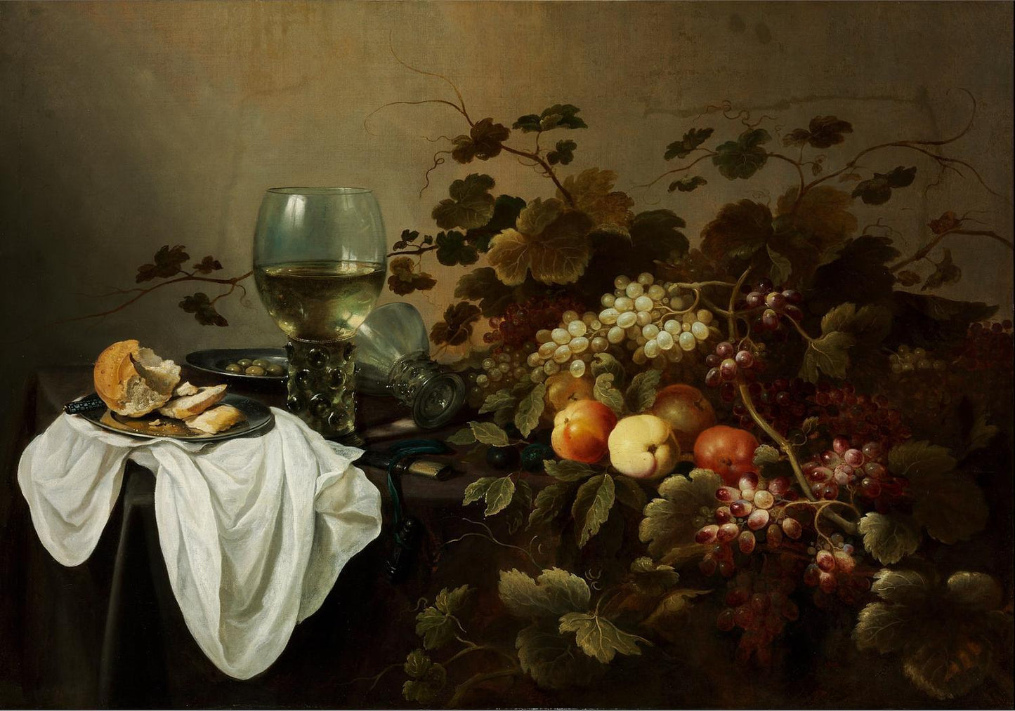 Still Life with fruit, bread and roemer, Pieter Claesz