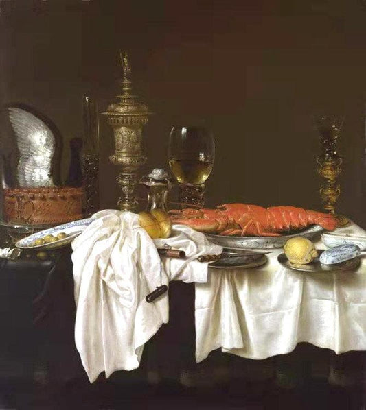 Still life with a Lobster,Pieter Claesz,50x45cm