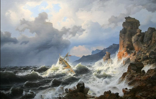 Storm on the sea at the Norwegian coast,   Andreas Achenbach