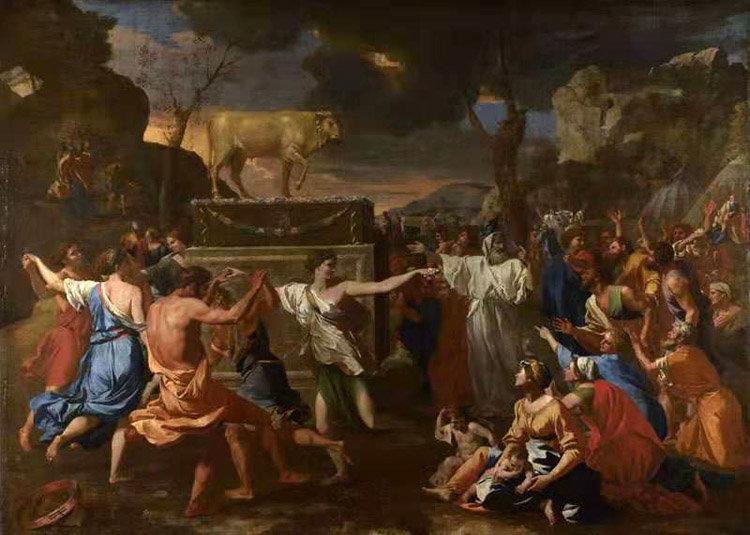 The Adoration of the Golden Calf,Nicolas Poussin,50x36cm