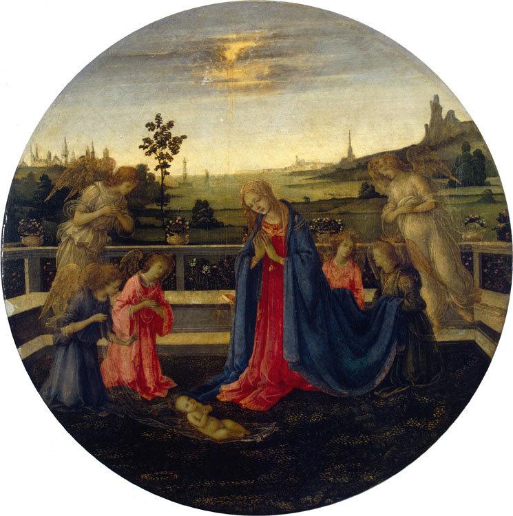 The Adoration of the Infant Christ,Filippino Lippi,50x50cm