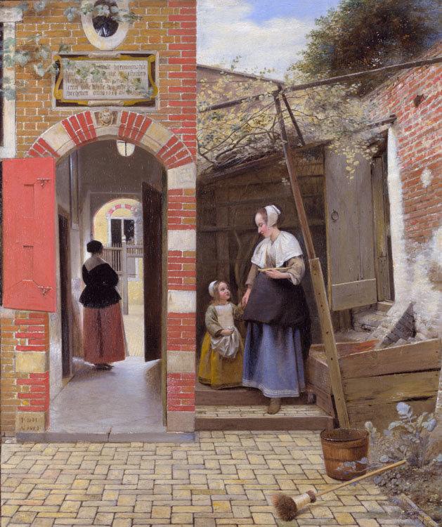 The Courtyard of a House in Delft,Pieter de Hooch,60x73.5cm