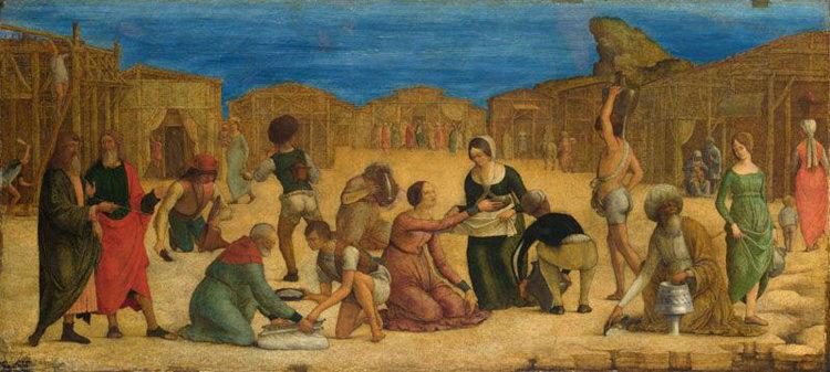 The Gathering of the Manna,Ercole Roberti,28.9x63.5cm