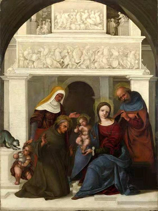 The Holy Family with Saints John,Lodovico Mazzolino,39.4x53cm