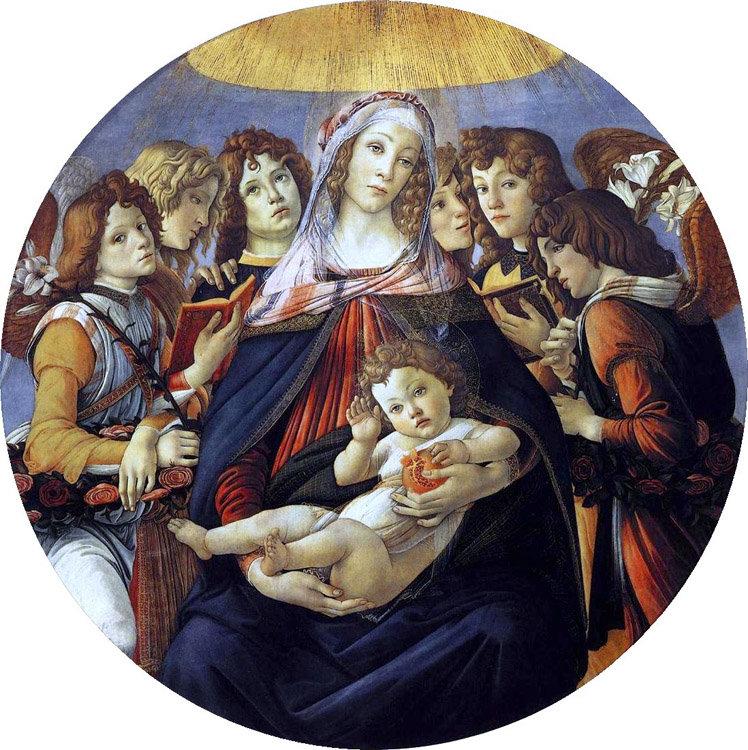 The Madonna and the Nino with angeles,Sandro Botticelli,50x50cm