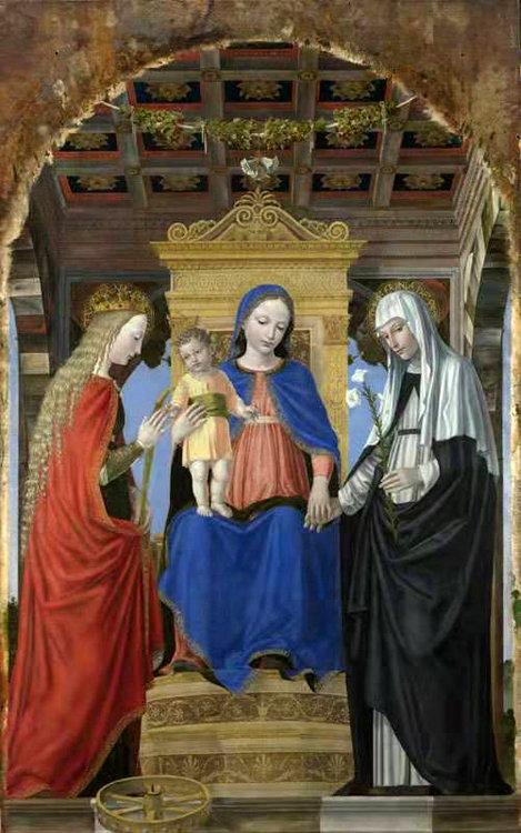 The Virgin and Child Enthroned with Saint,Bergognone,60x38cm