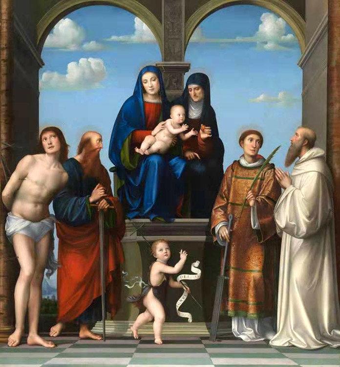 The Virgin and Child and Saint Anne,Francesco Francia,50x46cm