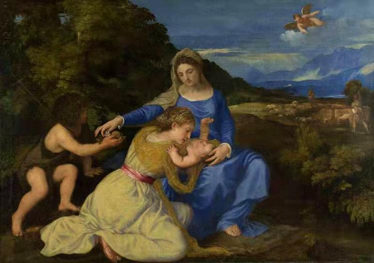 The Virgin and Child with Saint John the Baptist,Titian,60x40cm