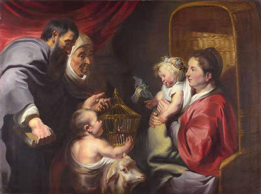 The Virgin and Child with Saints,Jacob Jordaens,50x37cm