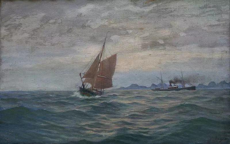 To fartøyer på et skandinavisk kysten,Martin Aagaard