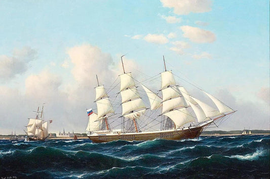 Tremastet russisk sejlskib på Øres,Carl Bille,1815-1898