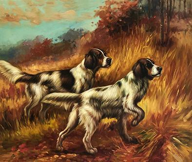 Två hundar, oljemålning på duk, 50x60 cm