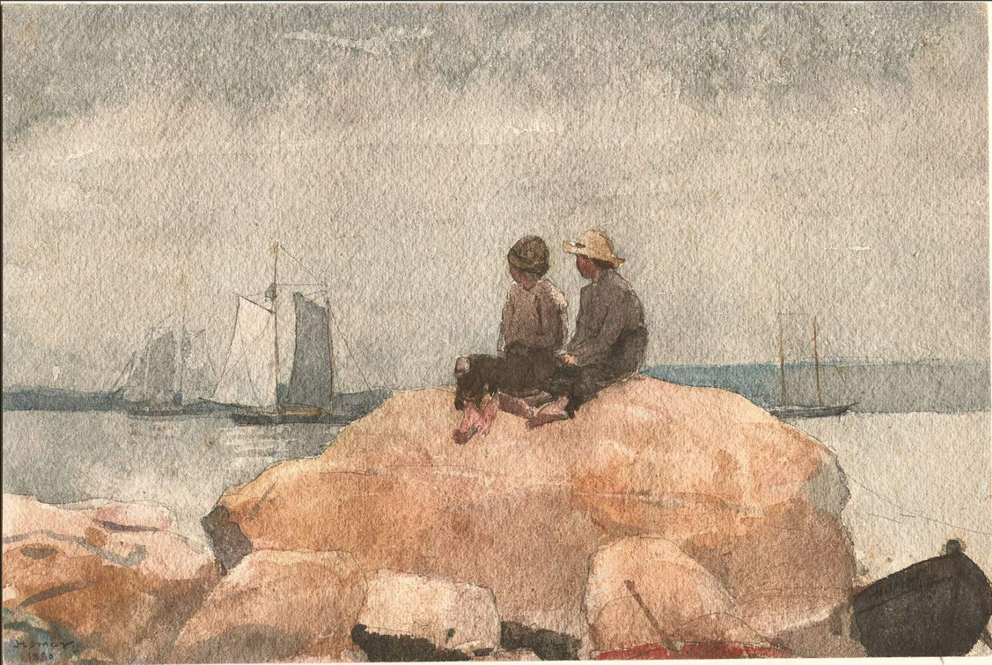 Two boys watching schooners, 1880, Winslow Homer