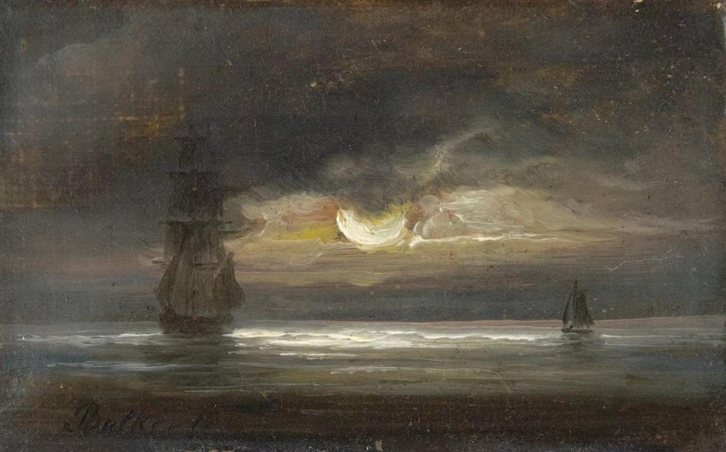 Two sailing boats by moonlight, Peder Balke,1804-1887