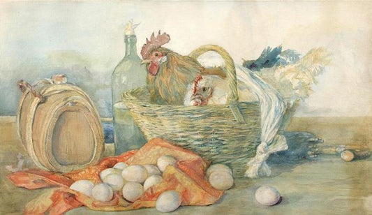 Yellow Rooster and White Chicken， Slava Raškaj