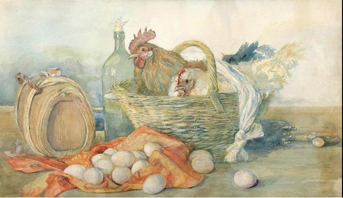 Yellow Rooster and White Chicken， Slava Raškaj